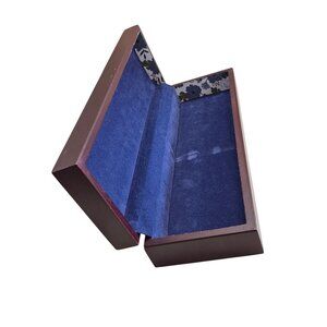Dark Wood Blue Felt Lined Box Jewelry Display Hinged Lid